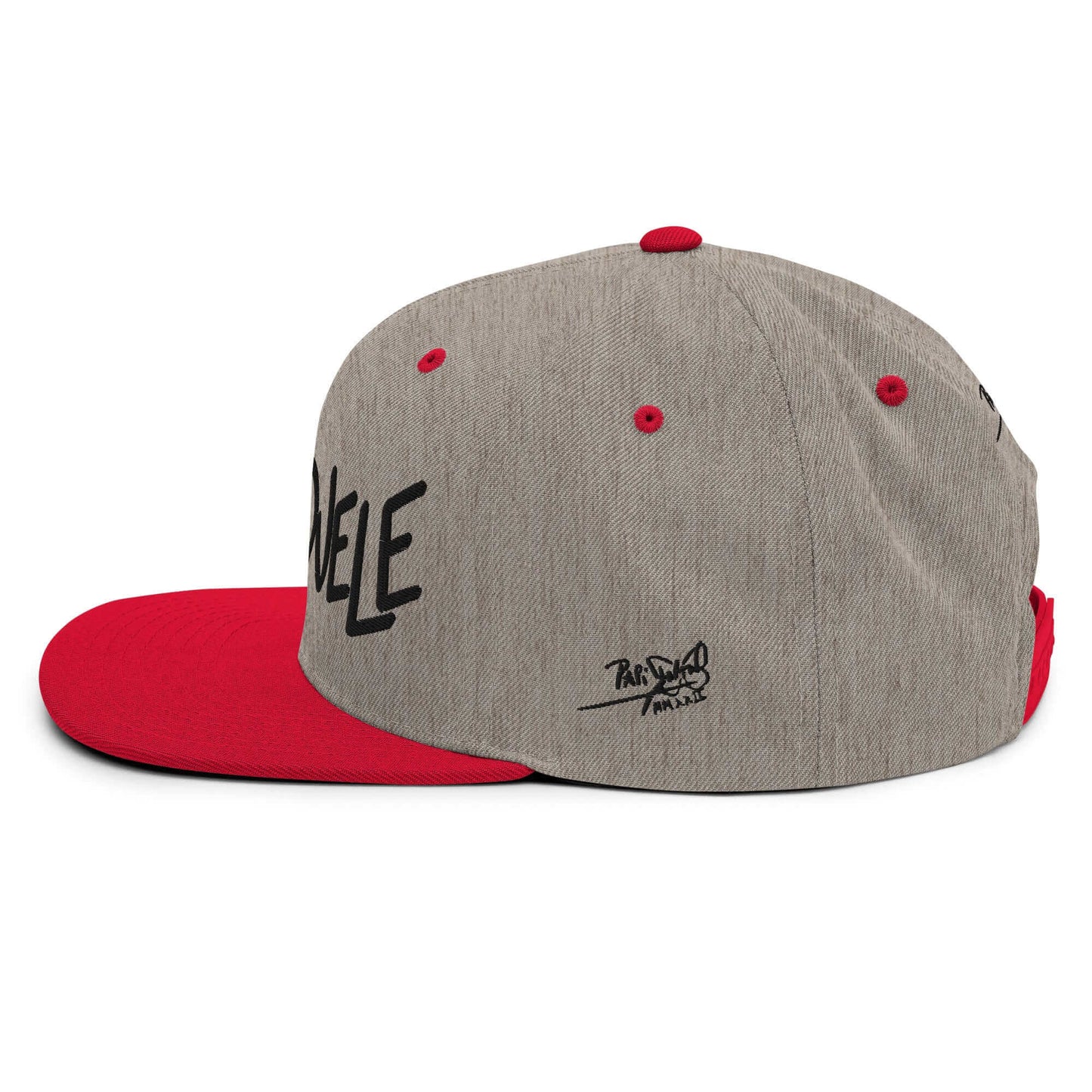 gorra firma papijohn flamenco bordado gris y roja firma lateral