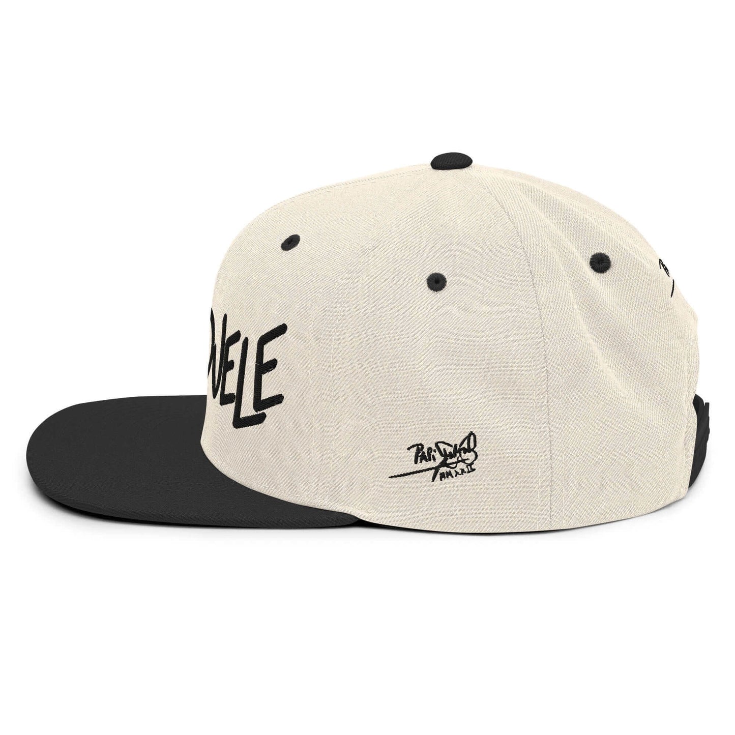 gorra papijohn flamenco bordado blanca y negra firma lado izquierdo