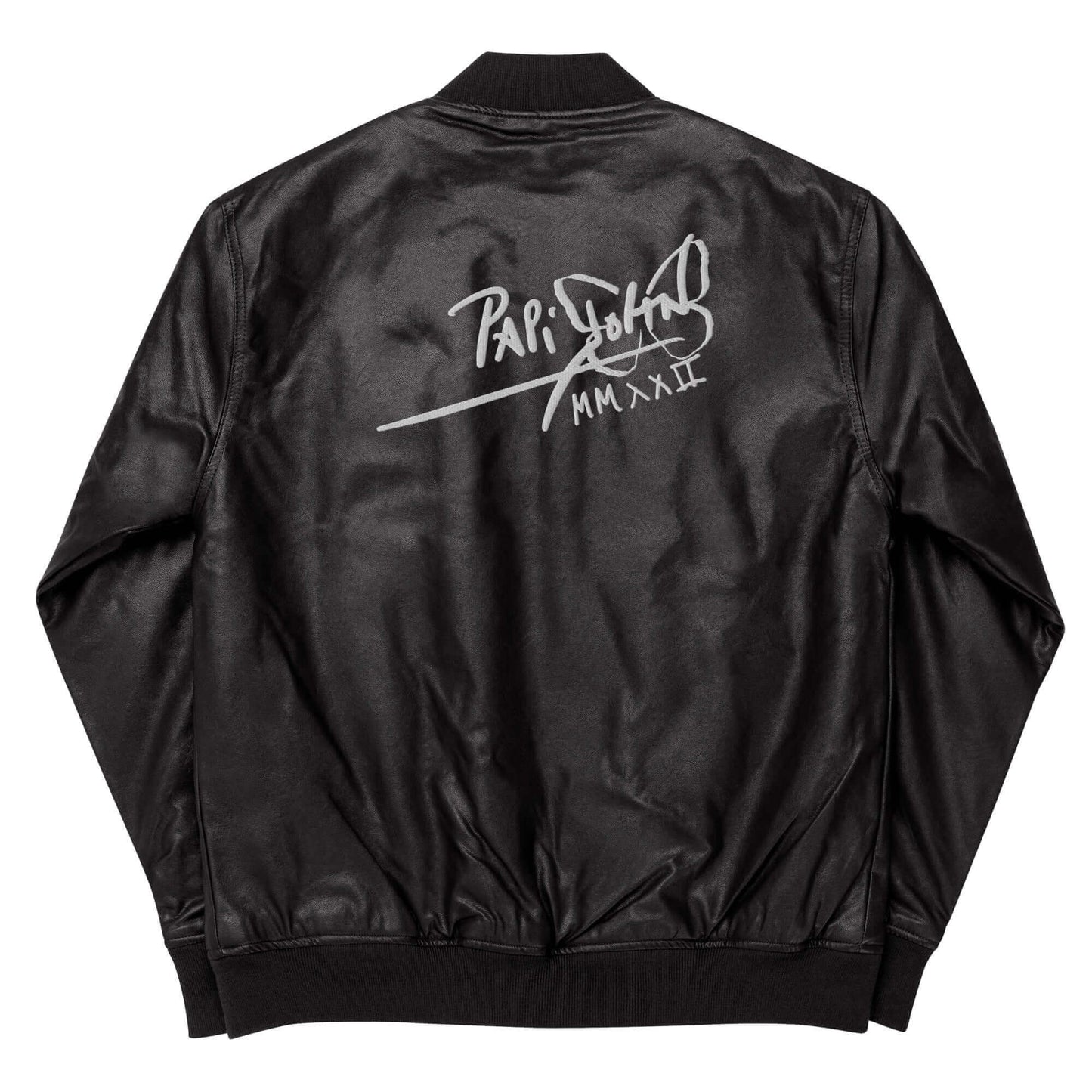 chaqueta bomber firma papijohn bordada negra de espaldas