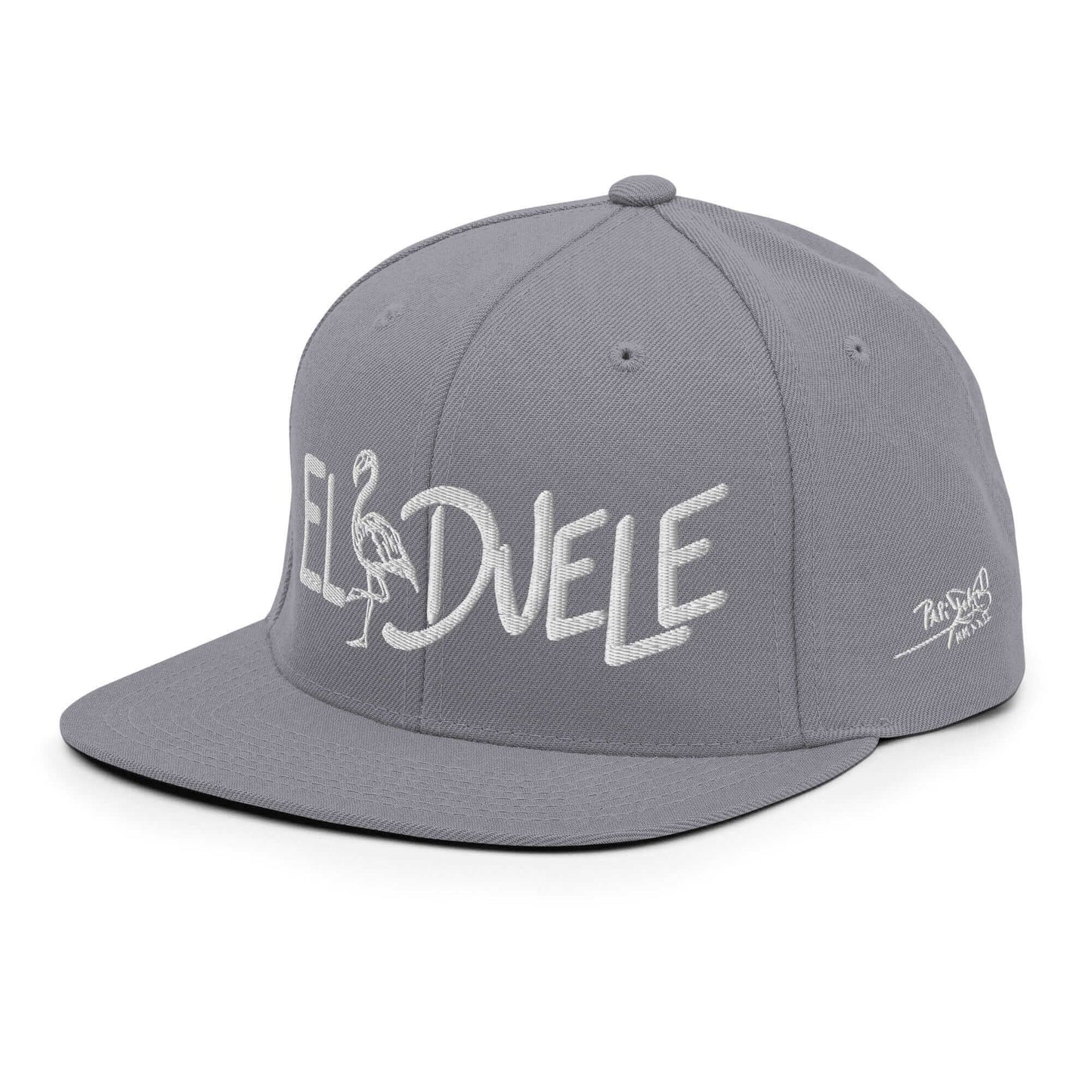 PapiJohn® The Flamenco 3D Signature Snapback in metallic silver left profile displaying the streamlined high-profile crown height and flat bill curvature lines | Streetwear d'Auteur