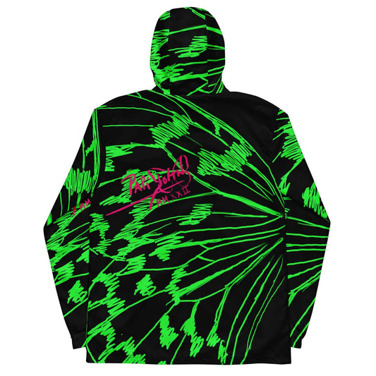 Back view showing the structured relaxed fit and continuous green sketch linework on the SALA 3 | Attitude Alas Boli Verde Rinascimento Canvas by PapiJohn®. Gallery archive piece, honest luxury apparel, and wearable art curated in Cadifornia by $arah Free 💎.