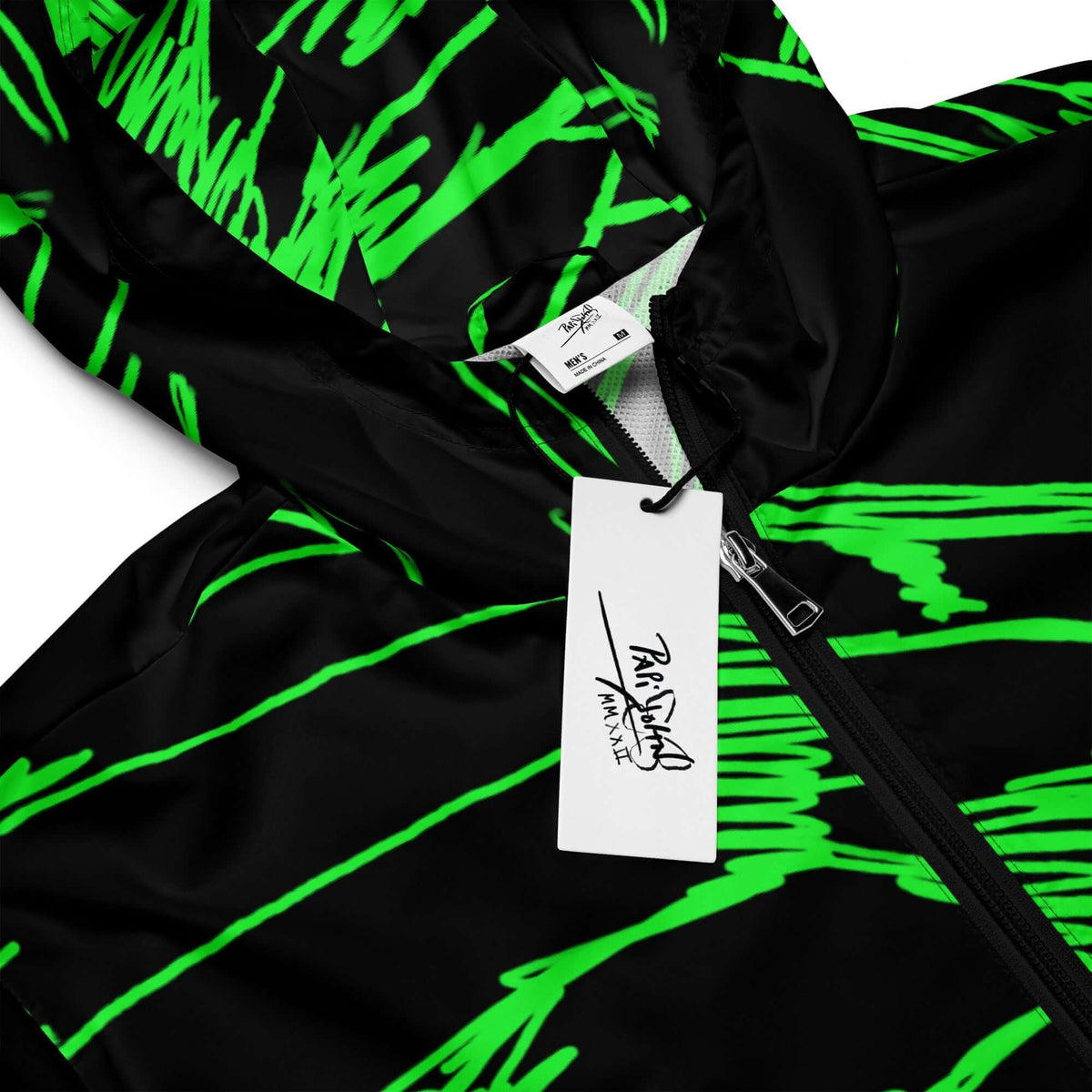 Close-up detail view highlighting the raw analog green ink ballpoint pen linework texture, neon fuchsia signature branding, and custom hardware on the SALA 3 | Attitude Alas Boli Verde Rinascimento Canvas by $arah Free 💎. Honest luxury streetwear curated in Cadifornia.