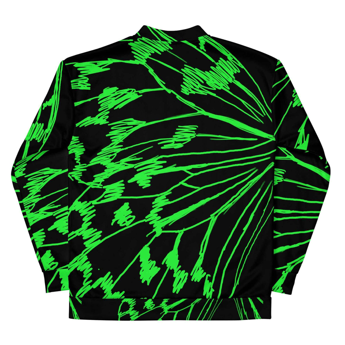 Back view showing the mirror stroke artwork and retro unisex fit on the SALA 3 | Attitude Boli Graff bomber studio jacket in faded black by PapiJohn®. Gallery archive piece, honest luxury statement coat, and wearable art curated in Cadifornia by $arah Free 💎.
