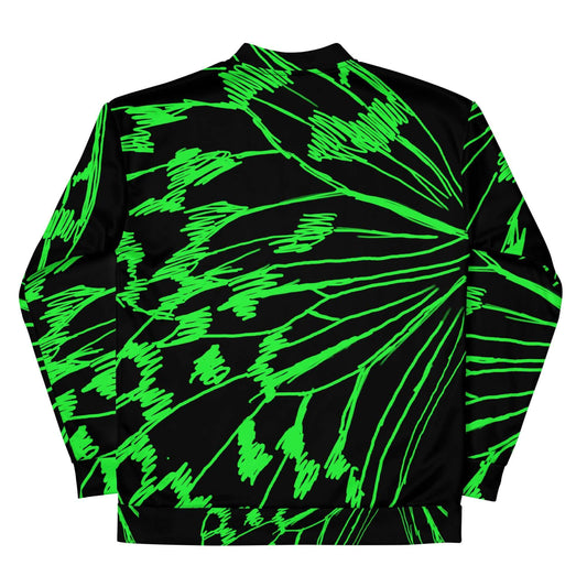 Back view showing the mirror stroke artwork and retro unisex fit on the SALA 3 | Attitude Boli Graff bomber studio jacket in faded black by PapiJohn®. Gallery archive piece, honest luxury statement coat, and wearable art curated in Cadifornia by $arah Free 💎.