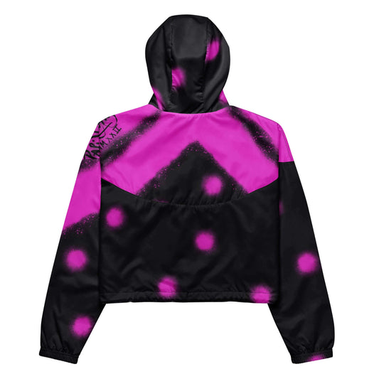Back view showing the fit and silhouette of the SALA 3 | Attitude Crop Rinascimento crop windbreaker jacket by PapiJohn®. Gallery archive piece, rebel luxury aesthetic, and wearable art curated in Cadifornia by $arah Free 💎.