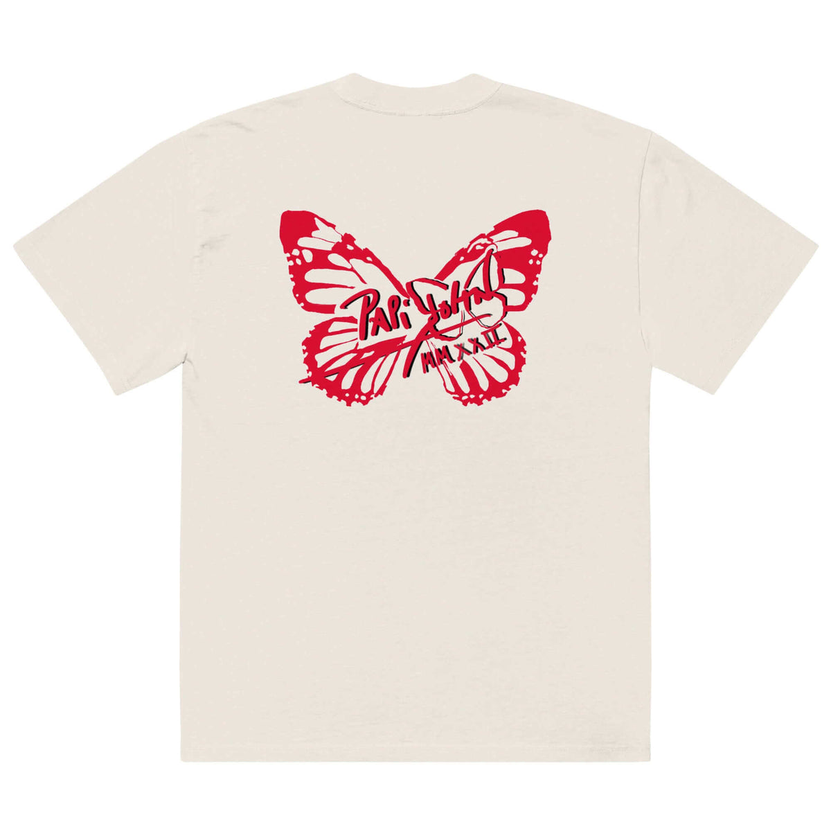 Back view showing the boxy fit and subtle off-white faded bone cotton texture of the SALA 3 | Attitude Oversize Red Eco Canvas by PapiJohn®. Gallery archive piece and honest luxury streetwear curated in Cadifornia by $arah Free 💎.