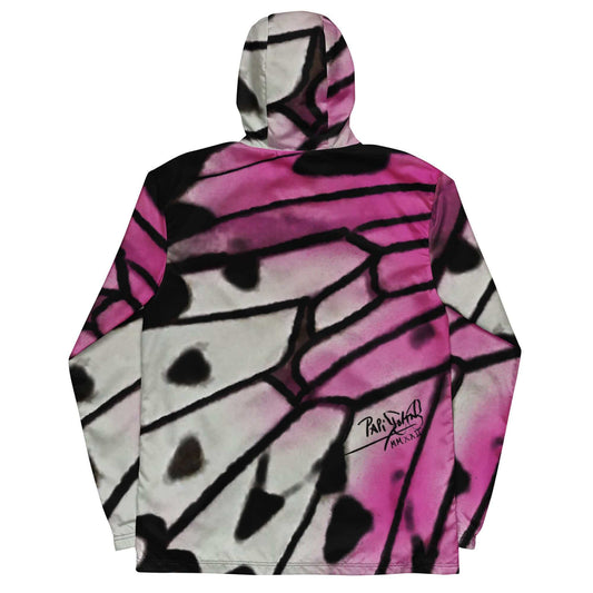 Back view showing the full macro monarch wing expanse and continuous black spray gradient transition on the SALA 3 | New Alas Graff Windbreaker by PapiJohn®. Gallery archive piece, honest luxury outerwear, and wearable art curated in Cadifornia by $arah Free 💎.