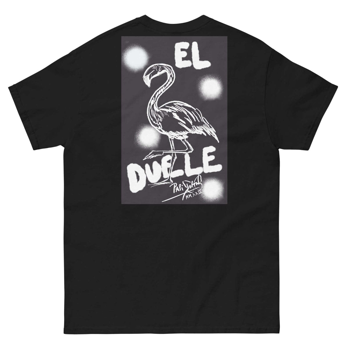 PapiJohn® 🏛️ Sala 9 | El Flamenco Duele | Noir Frame Piece — Back view showing the high-density cotton t-shirt silhouette and clean architectural drape of the Black Canvas Tee by $arah Free 💎. Gallery archive piece, honest luxury apparel, and wearable art curated in Cadifornia.