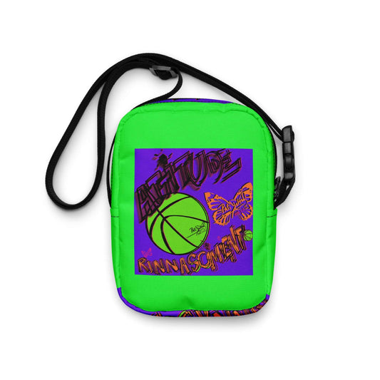 PapiJohn® Attitude Basket Retro Crossbody Bag Studio Essentials back view highlighting the high-contrast purple and solid neon green blocks | PapiJohn® Archive