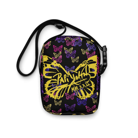 PapiJohn® Attitude Rinascimento Crossbody Bag Studio Essentials back view highlighting the raw faded black texture and premium slow fashion utility layout
