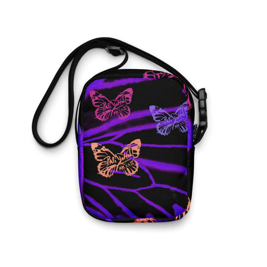 PapiJohn® Attitude Graff Layered Crossbody Bag Studio Essentials back view highlighting the raw faded black premium canvas layout and slow fashion utility structure
