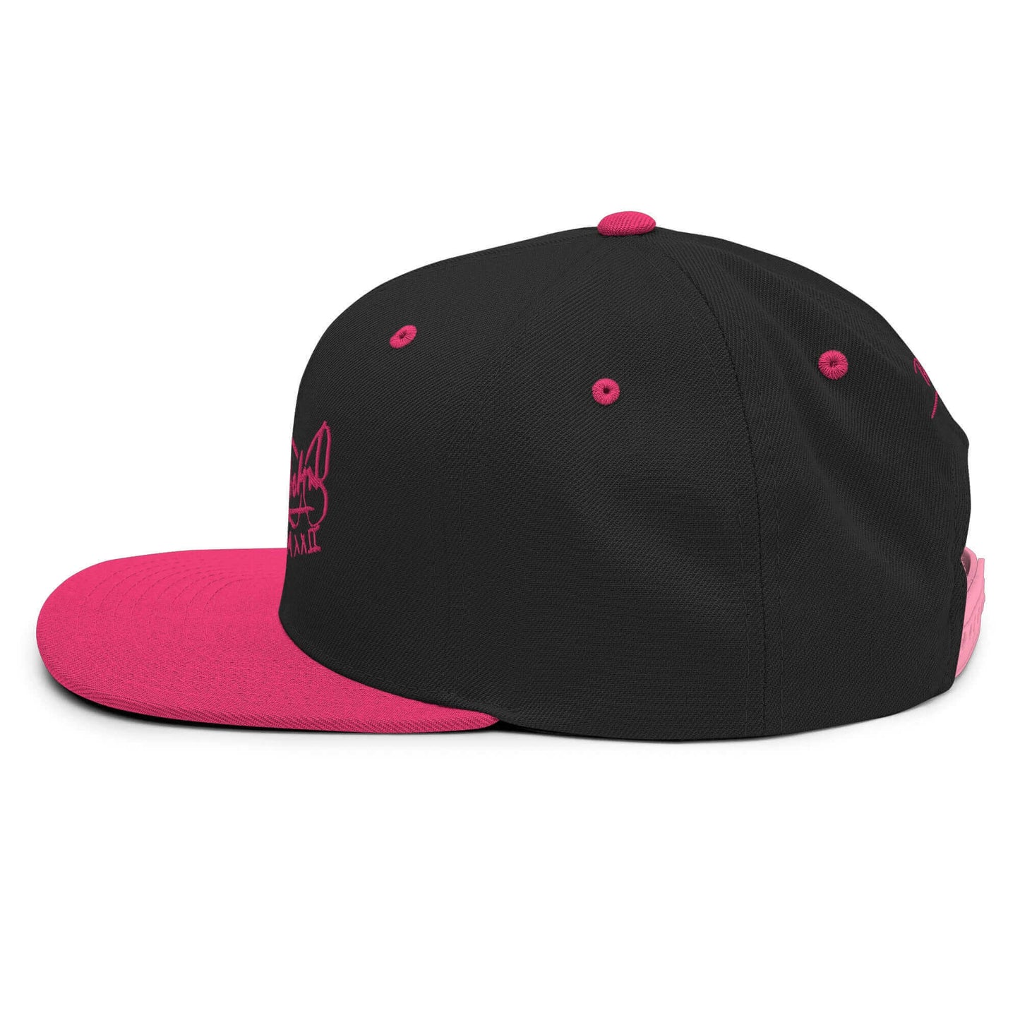 Gorra snapback Clásicanegro rosa flúor Firma en Rosa papijohn