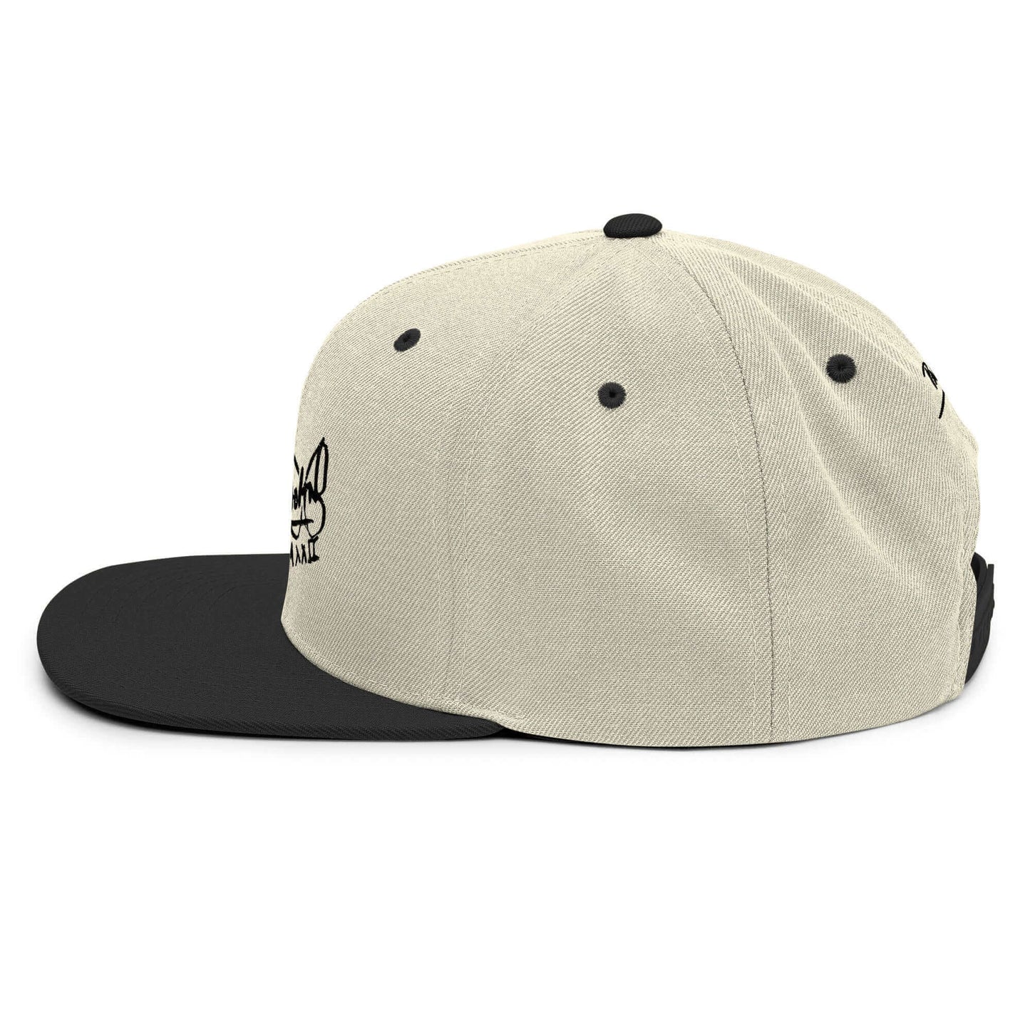 Gorra snapback natural negro Firma Negra papijohn lateral izquierdo