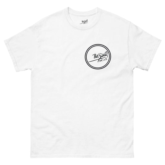 camiseta papijohn firma logo redondo blanca