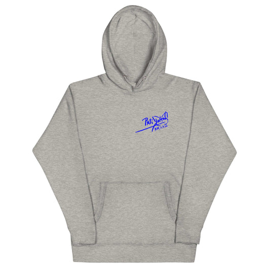 PapiJohn® 🏛️ Sala 5 | The Legacy Lines | Archive Edition — Front view of the Carbon Grey Premium Canvas. Featuring the classic PapiJohn® signature in an electric blue stroke on the left chest, marking the authentic seal of streetwear d'auteur curated in Cadifornia.