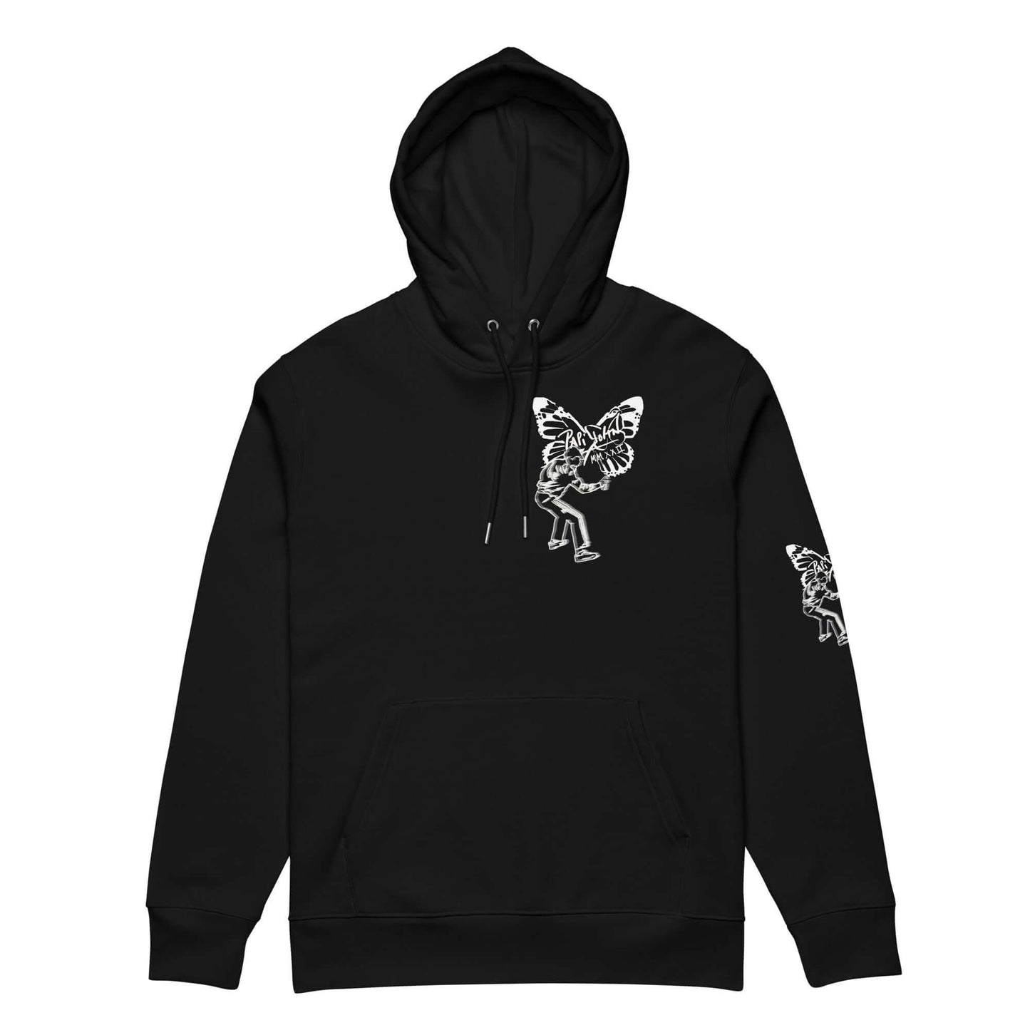 Eco Hoodie-Papijohn® Butterfly Universo Papijohn® Black- Original Art by Sarah Free-Streetwear Exclusivo