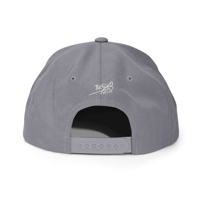 PapiJohn® The Flamenco 3D Signature Snapback in metallic silver back perspective highlighting the premium panel lines and custom retro adjustable sizing mechanism | Artist-Led Streetwear