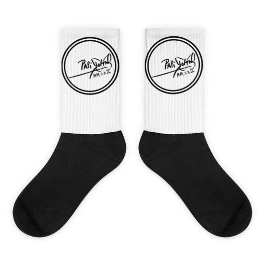 calcetines papijohn firma logo redondo B&W