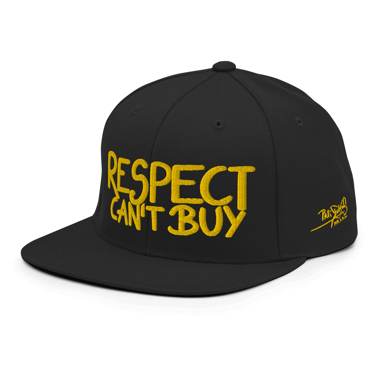 gorra papijohn snapback respect bordado oro negra lateral izquierdo