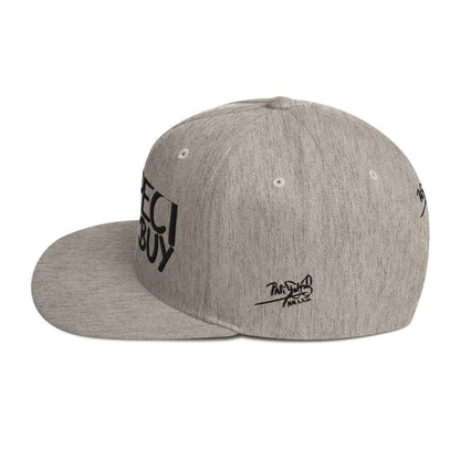 gorra papijohn snapback firma bordado negro gris lateral izquierdo