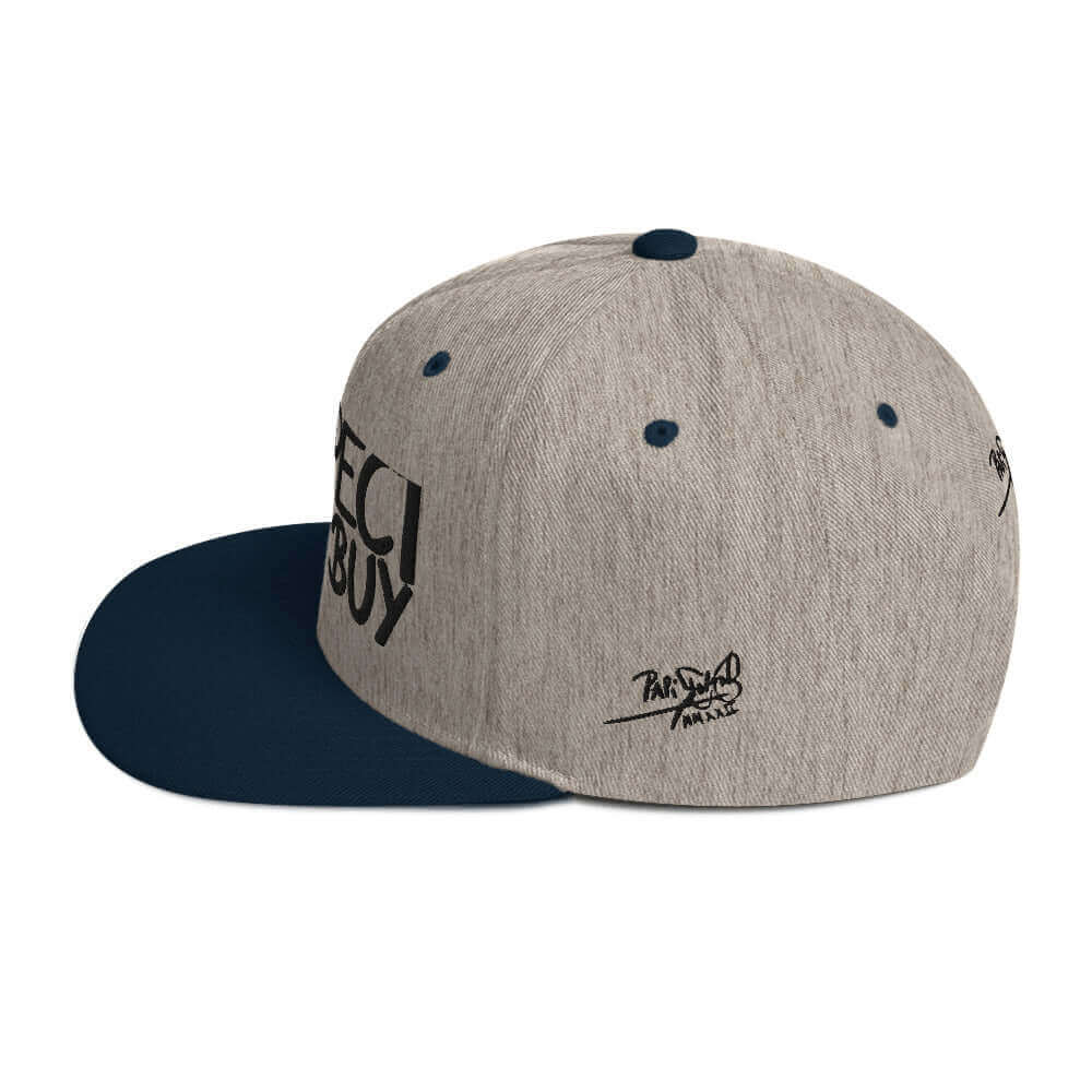 gorra papijohn snapback firma bordado negro gris lateral izquierdo