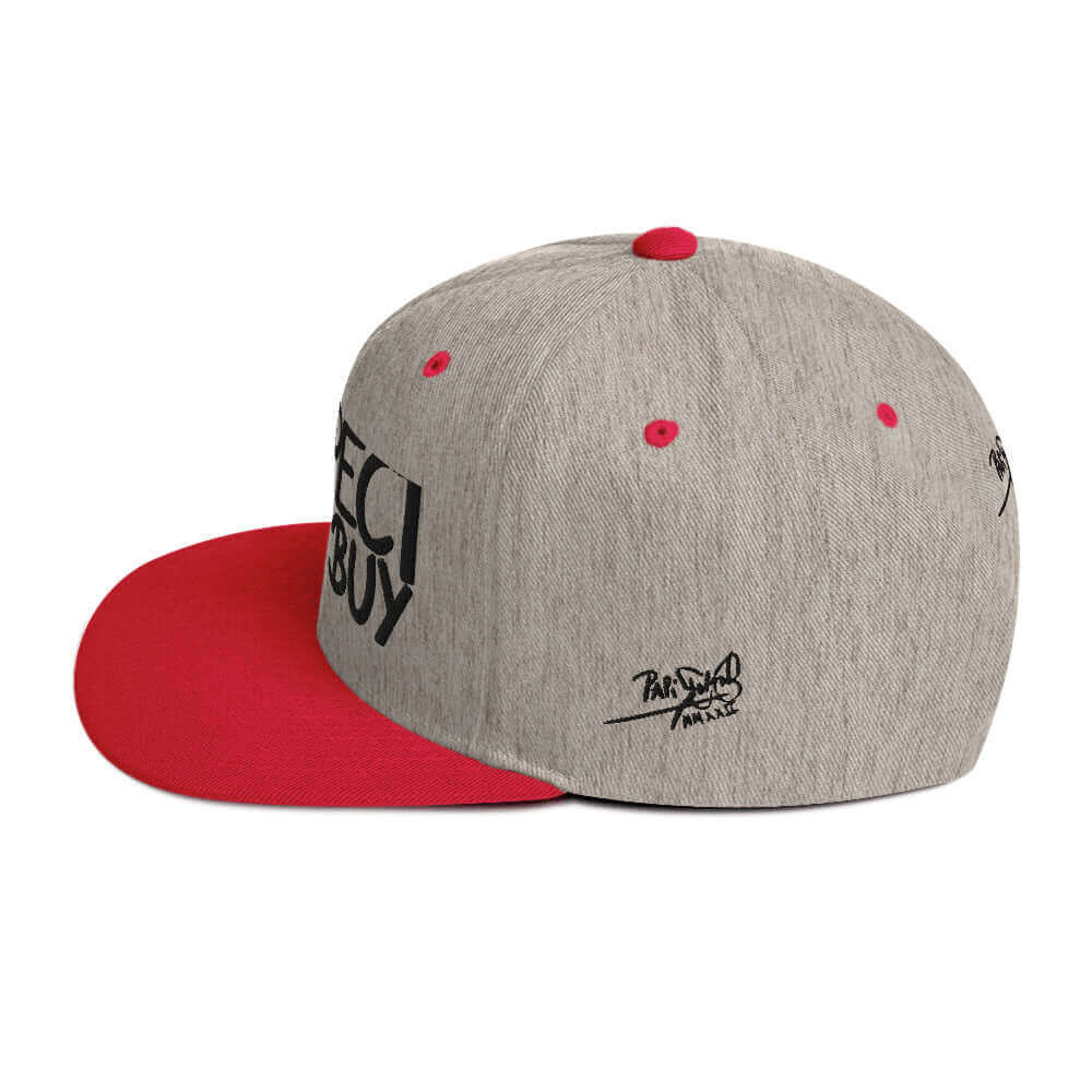 gorra papijohn snapback respect firma bordado negro gris y roja lateral izquierdo