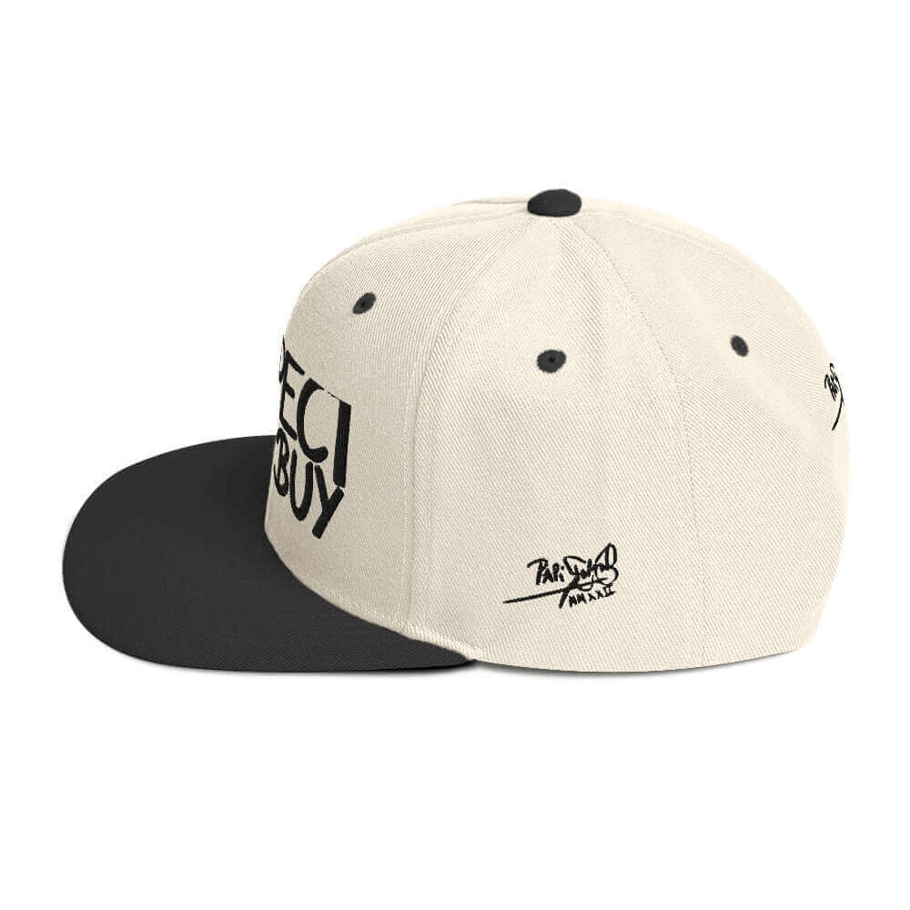 gorra papijohn snapback firma bordado negro blanca lateral izquierdo