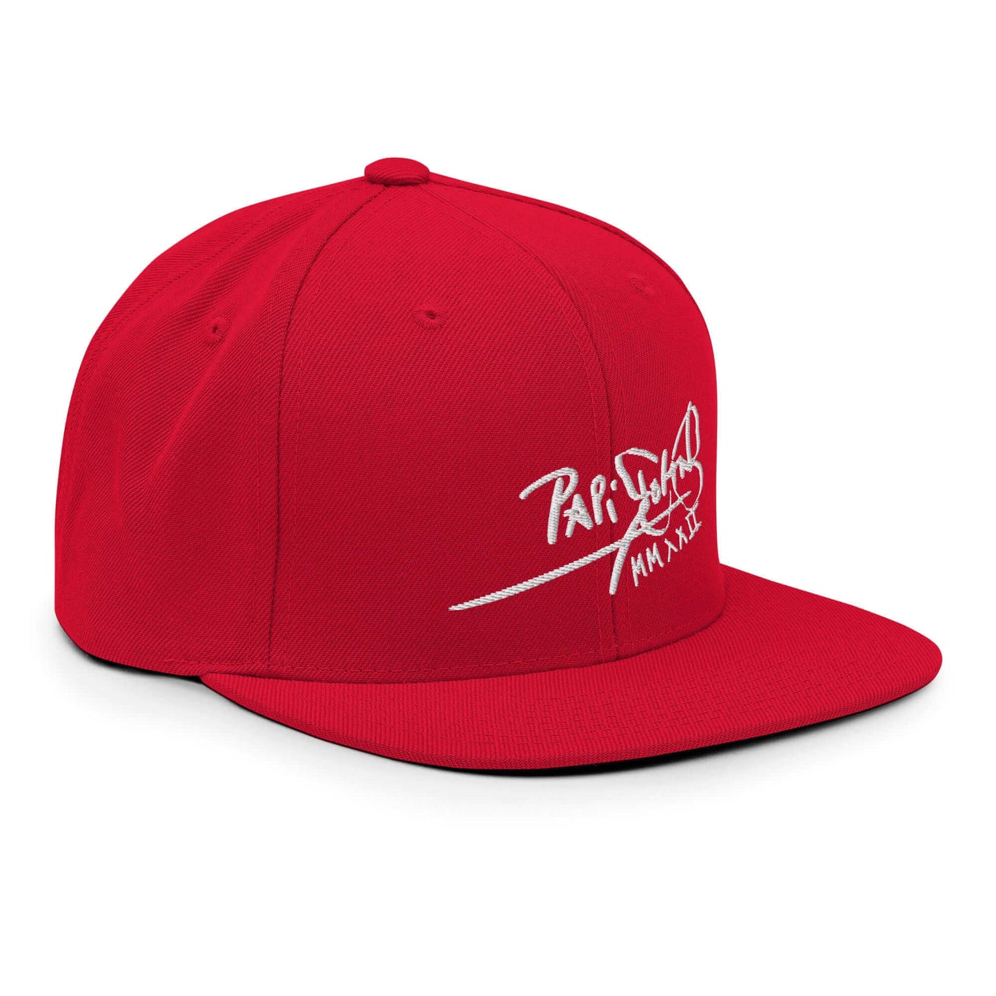 gorra papijohn roja firma blanca perfil derecho