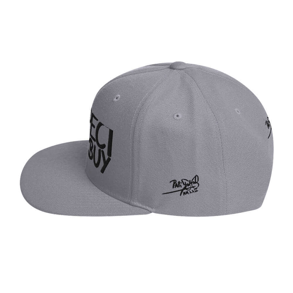 gorra papijohn snapback firma bordado negro gris plata lateral izquierdo