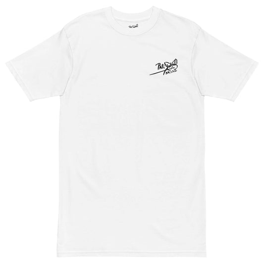 camiseta blanca firma papijohn bordada en negro