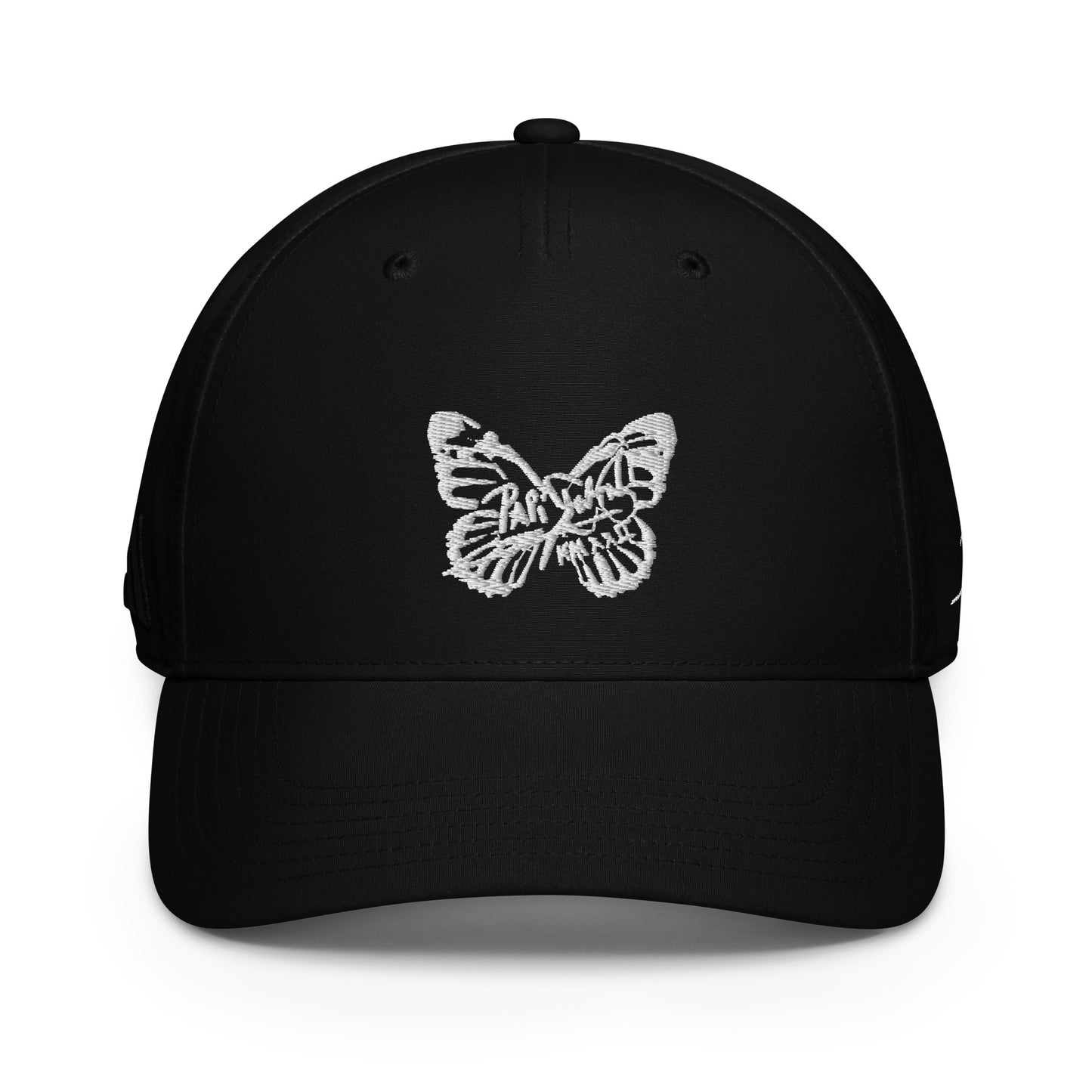 PapiJohn® x Adidas The Eco-Signature Crown unstructured canvas front view displaying the signature high-fidelity logo embroidery lines over the premium recycled technical fabric | Sala 1 Wearable Art Fashion