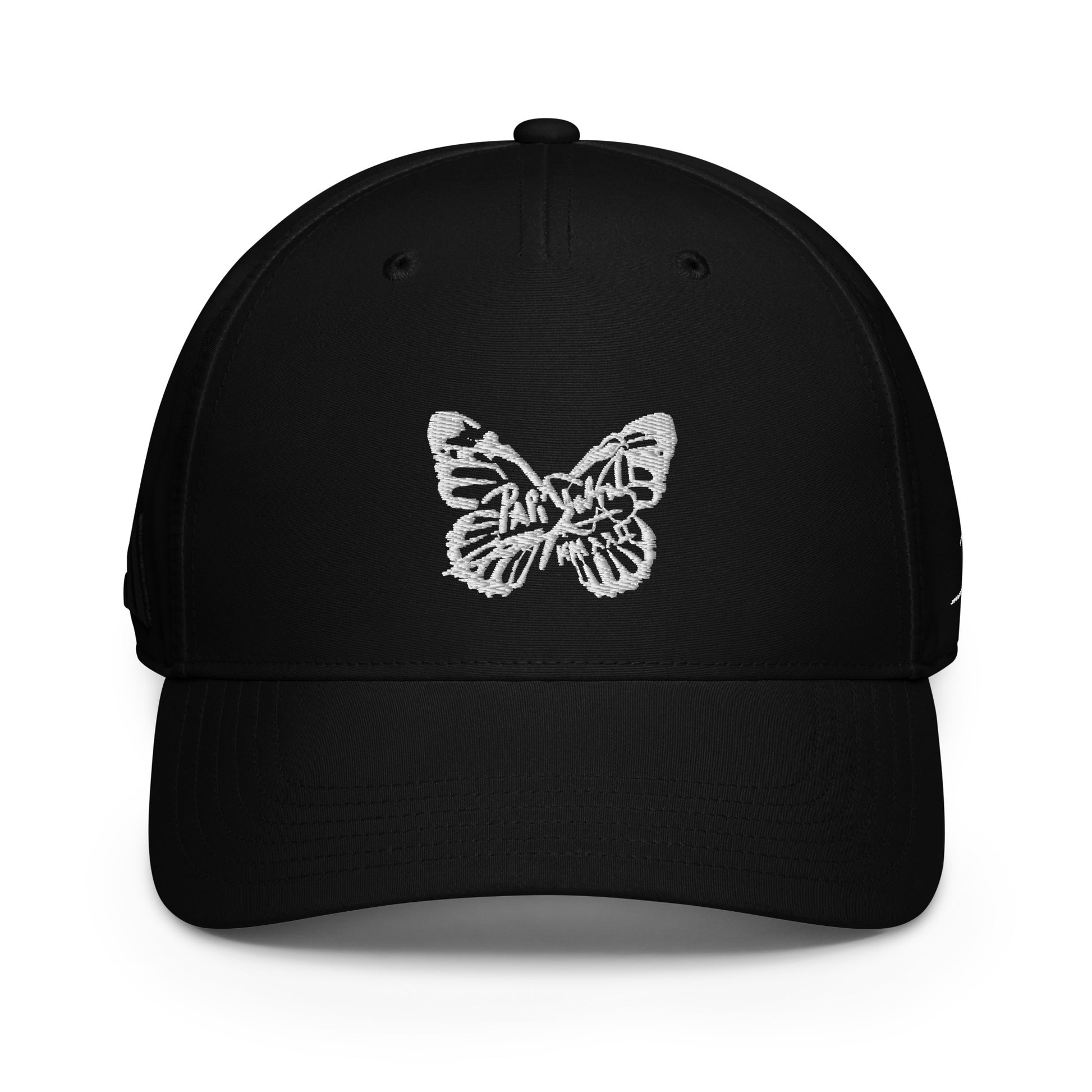 PapiJohn® x Adidas The Eco-Signature Crown unstructured canvas front view displaying the signature high-fidelity logo embroidery lines over the premium recycled technical fabric | Sala 1 Wearable Art Fashion