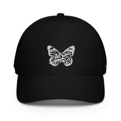PapiJohn® x Adidas The Eco-Signature Crown unstructured canvas front view displaying the signature high-fidelity logo embroidery lines over the premium recycled technical fabric | Sala 1 Wearable Art Fashion
