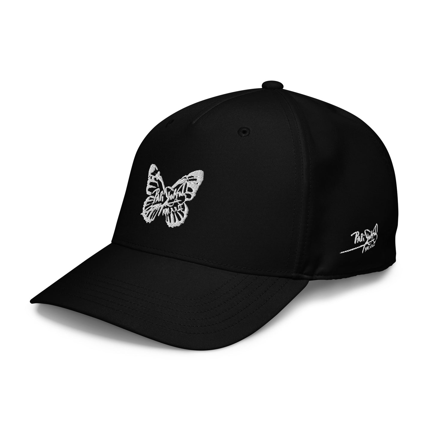 PapiJohn® x Adidas The Eco-Signature Crown left side layout displaying the sleek unstructured low-profile architecture and clean curved brim edge line designed by $arah Free 💎 | Sala 1 Wearable Art Fashion