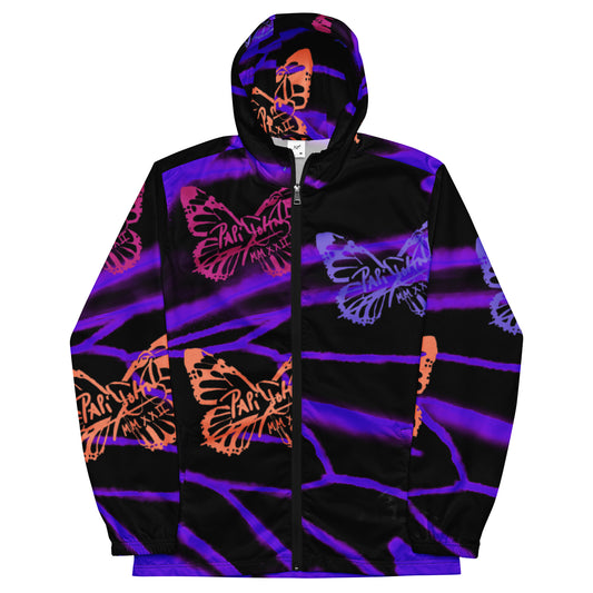 Vista frontal del windbreaker Heavyweight Studio Jacket Attitude Graff Layered Neon de PapiJohn®. Wearable art y conscious art apparel de la colección SALA 3 por $arah Free.