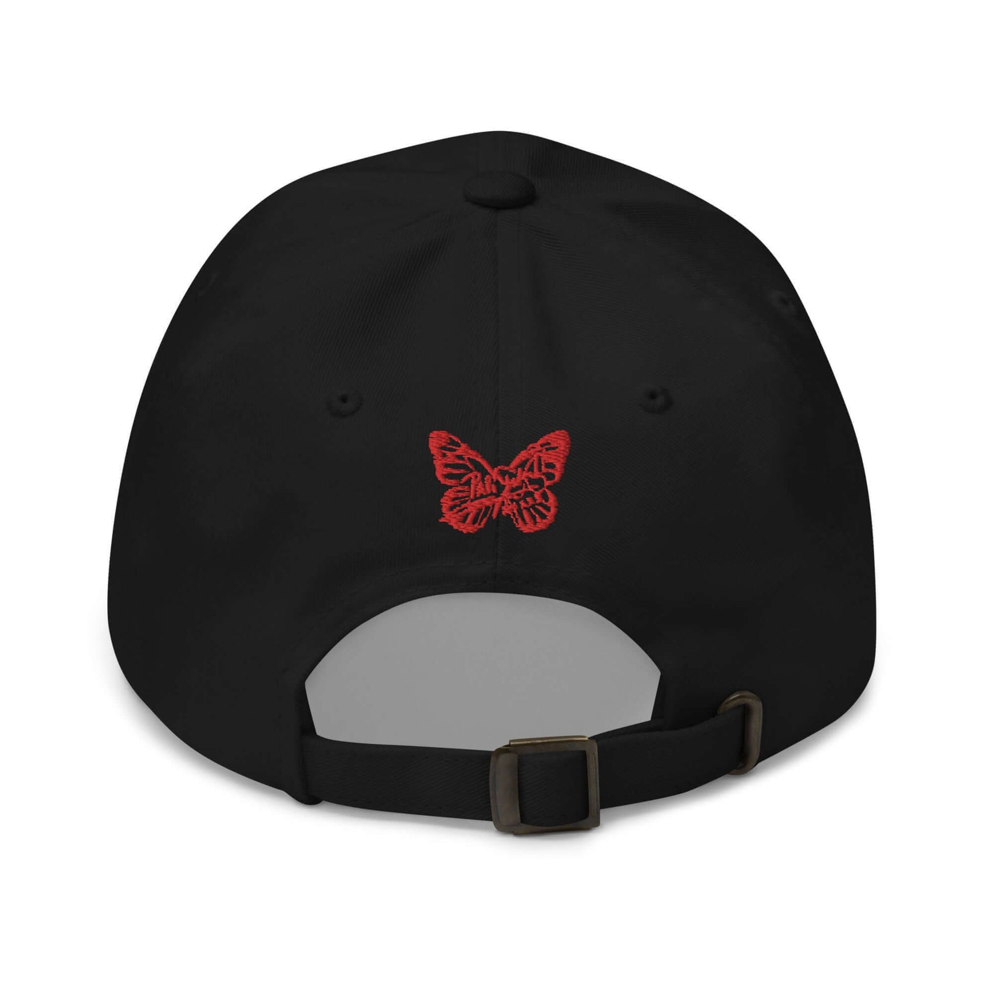 PapiJohn® The Attitude Red Rinnascimiento Cap back view showcasing the sharp alignment of panel stitching and the adjustable heavy strap component for custom contour sizing | Artist-Led Streetwear