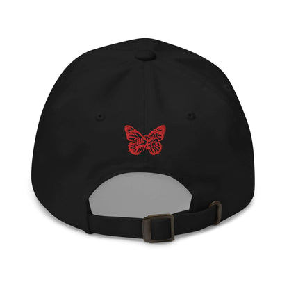 PapiJohn® The Attitude Red Rinnascimiento Cap back view showcasing the sharp alignment of panel stitching and the adjustable heavy strap component for custom contour sizing | Artist-Led Streetwear