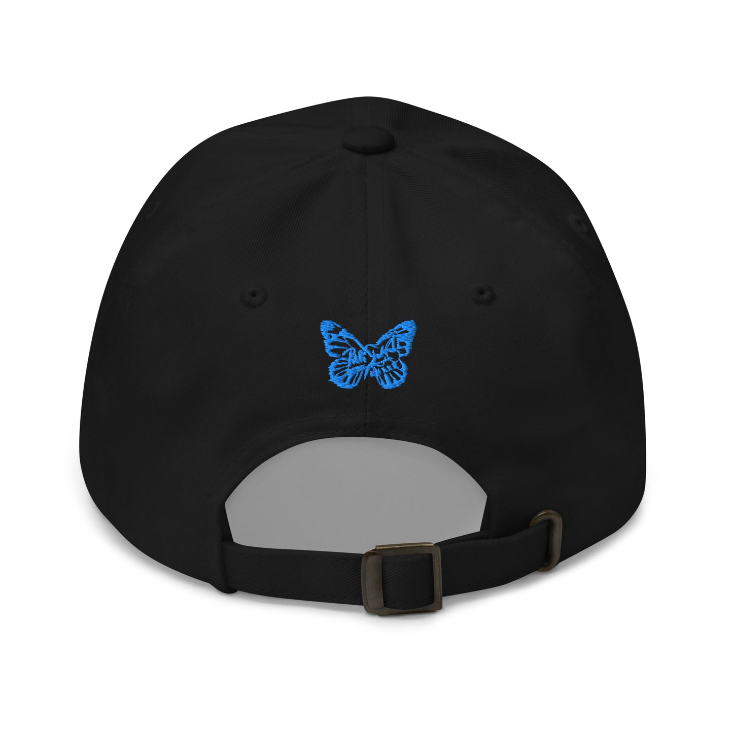 PapiJohn® The Attitude Rinnascimiento Cap Blue Edition back perspective tracking the clean curved multi-panel architectural seams and the adjustable high-tier buckle strap mechanism | Artist-Driven Streetwear