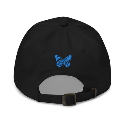 PapiJohn® The Attitude Rinnascimiento Cap Blue Edition back perspective tracking the clean curved multi-panel architectural seams and the adjustable high-tier buckle strap mechanism | Artist-Driven Streetwear