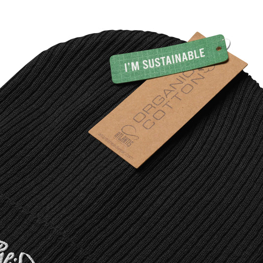 PapiJohn® The Eco-Signature Beanie premium eco-friendly headwear interior label showcasing the brand authentication tag and organic cotton certification care details by $arah Free 💎 | Artist-Led Streetwear