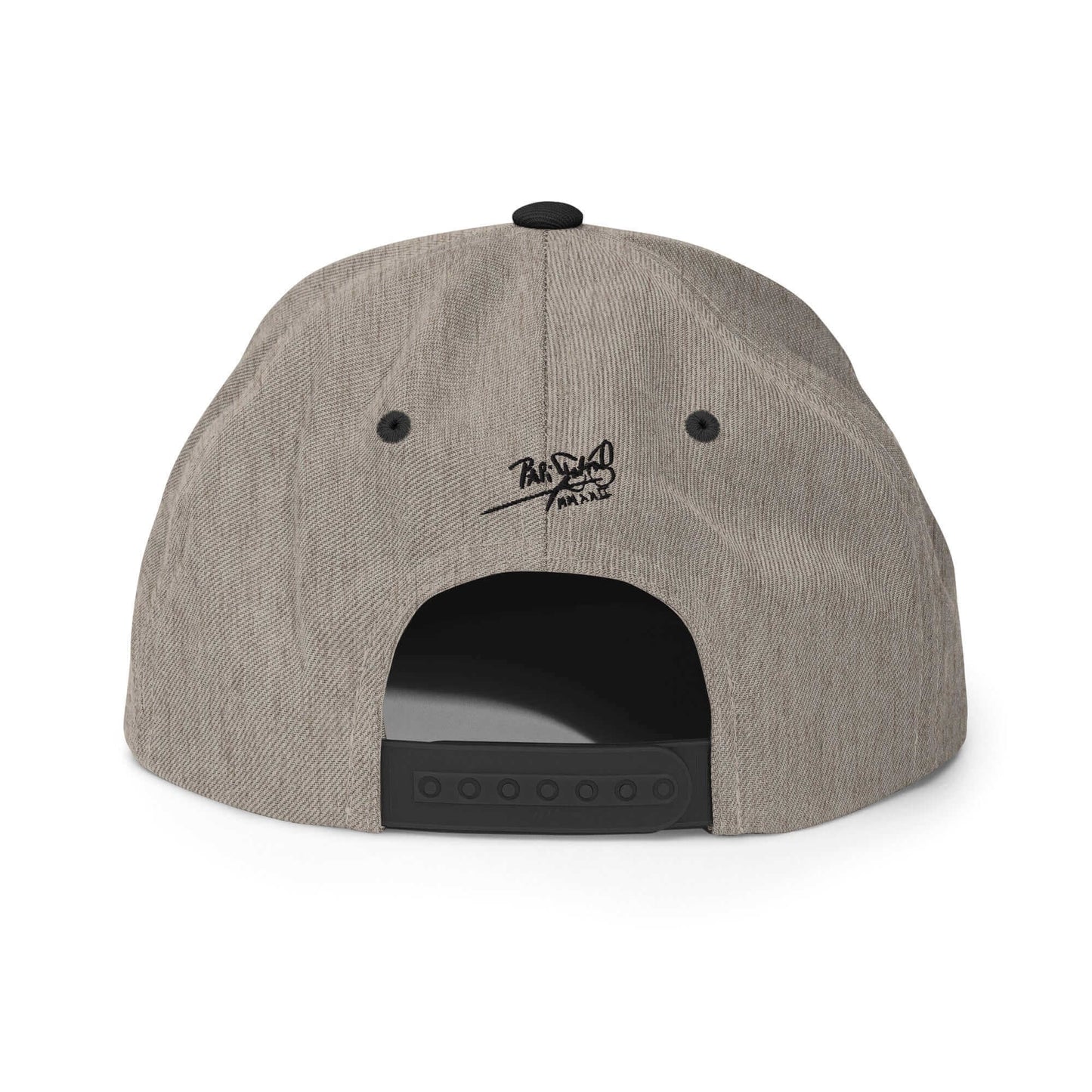  PapiJohn® The El Flamenco Duele 3D Special Edition Snapback in black heather back layout mapping the clean multi-panel stitching and retro adjustable closure component | Artist-Led Streetwear