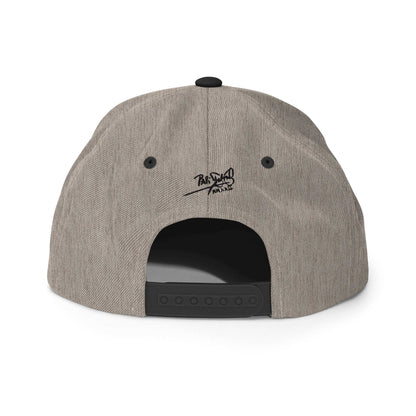  PapiJohn® The El Flamenco Duele 3D Special Edition Snapback in black heather back layout mapping the clean multi-panel stitching and retro adjustable closure component | Artist-Led Streetwear