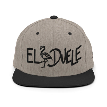 PapiJohn® The El Flamenco Duele 3D Special Edition Snapback in black heather front view rendering the subtle tactile depths of the black 3D stitch script | Sala 1 Wearable Art Fashion