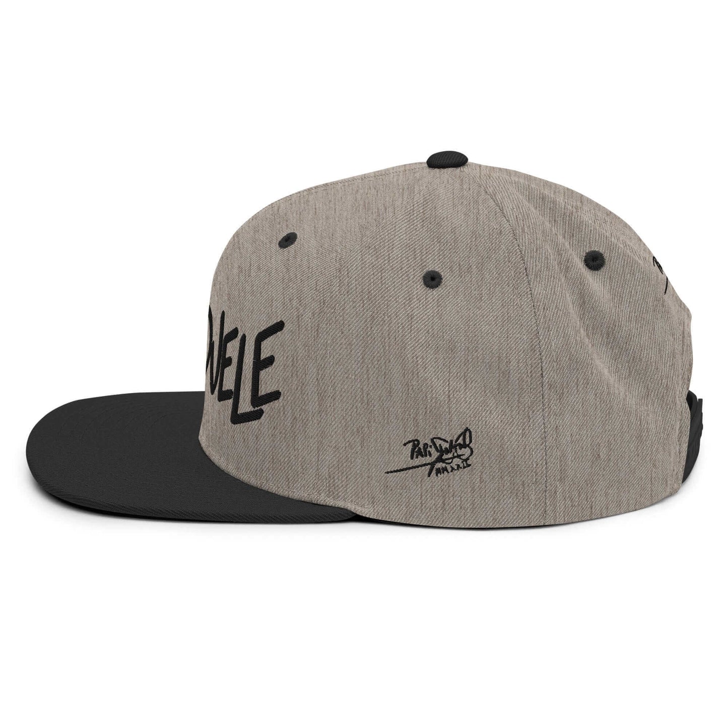  PapiJohn® The El Flamenco Duele 3D Special Edition Snapback in black heather side macro view capturing the premium wool blend texture lines by $arah Free 💎 | High-Tier Archive