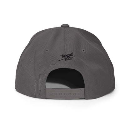 PapiJohn® The El Flamenco Duele 3D Special Edition Snapback in dark grey back view tracing the pristine seam intersections and multi-position snap strap closure | Artist-Led Streetwear