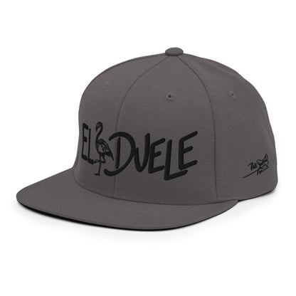 PapiJohn® The El Flamenco Duele 3D Special Edition Snapback in dark grey left profile displaying the high-profile crown architecture and flat bill curvature finish | Streetwear d'Auteur
