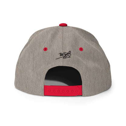 PapiJohn® The El Flamenco Duele 3D Special Edition Snapback in heather grey and red back view mapping the immaculate seam intersections and multi-position strap | Artist-Led Streetwear
