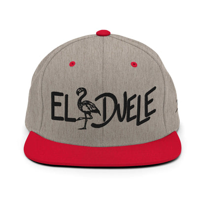 PapiJohn® The El Flamenco Duele 3D Special Edition Snapback in heather grey and red dual-panel front view highlighting the intense black 3D embroidery outline | Sala 1 Wearable Art Fashion