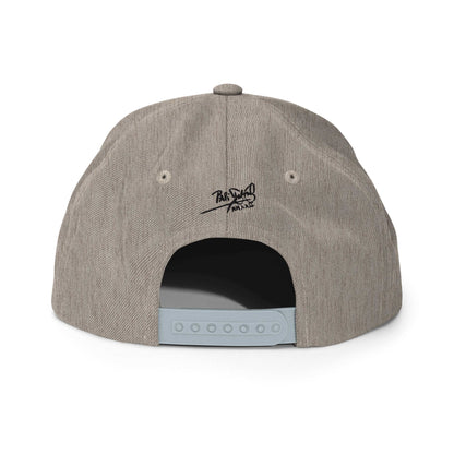  PapiJohn® The El Flamenco Duele 3D Special Edition Snapback in heather grey back perspective tracking the tailored panel reinforcement lines and snap strap finish | Artist-Led Streetwear