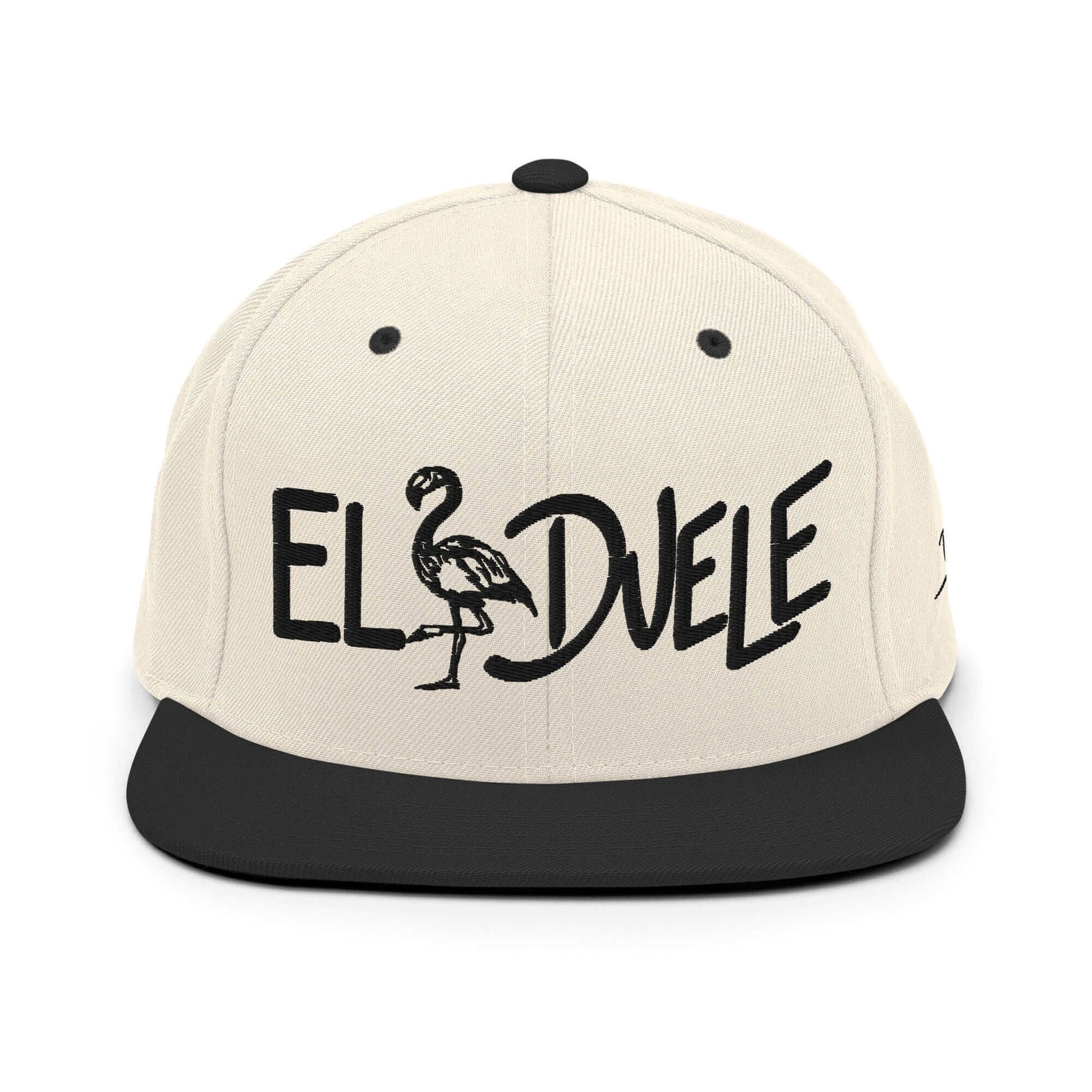 PapiJohn® The El Flamenco Duele 3D Special Edition Snapback in natural raw tone and black front view showcasing the deep visceral impact of the black 3D embroidery | Sala 1 Wearable Art Fashion